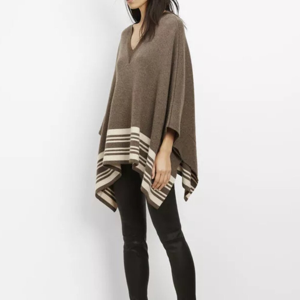 Vince Wool Cashmere Border Stripe Women's Poncho Sweater